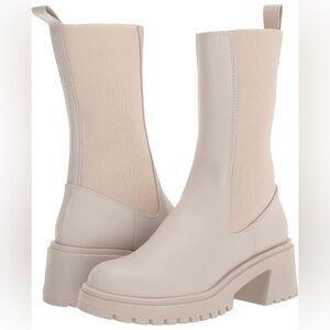 Steve Madden Hesitant Leather Lug Sole Boots Bone 8.5